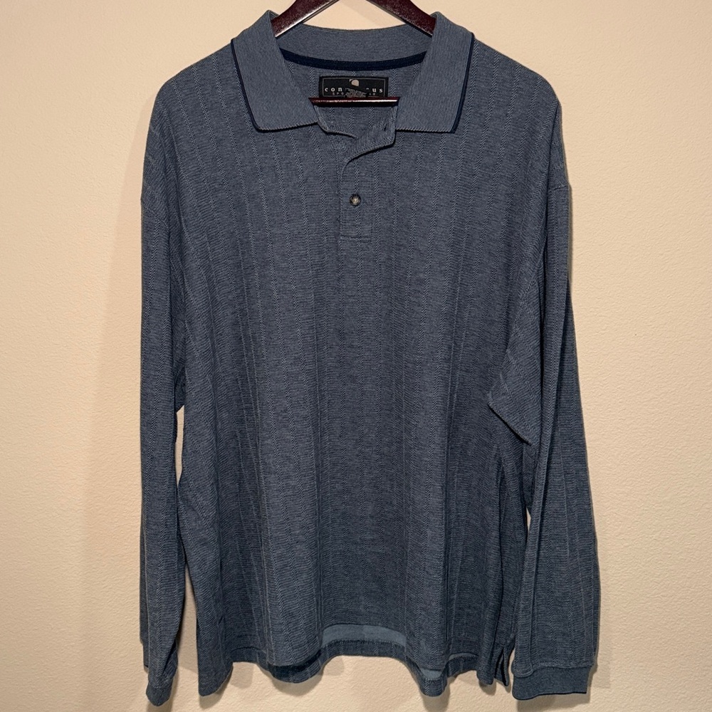 Blue Long Sleeve Knit Sweater Polo